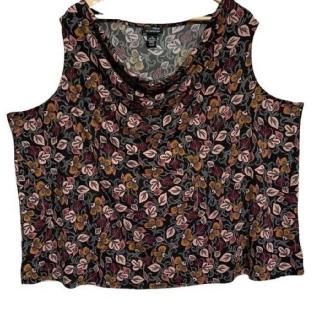 Any Wear By Catherines Womens Black Floral Sleeveless Top Drape Cowl Neck 3X
